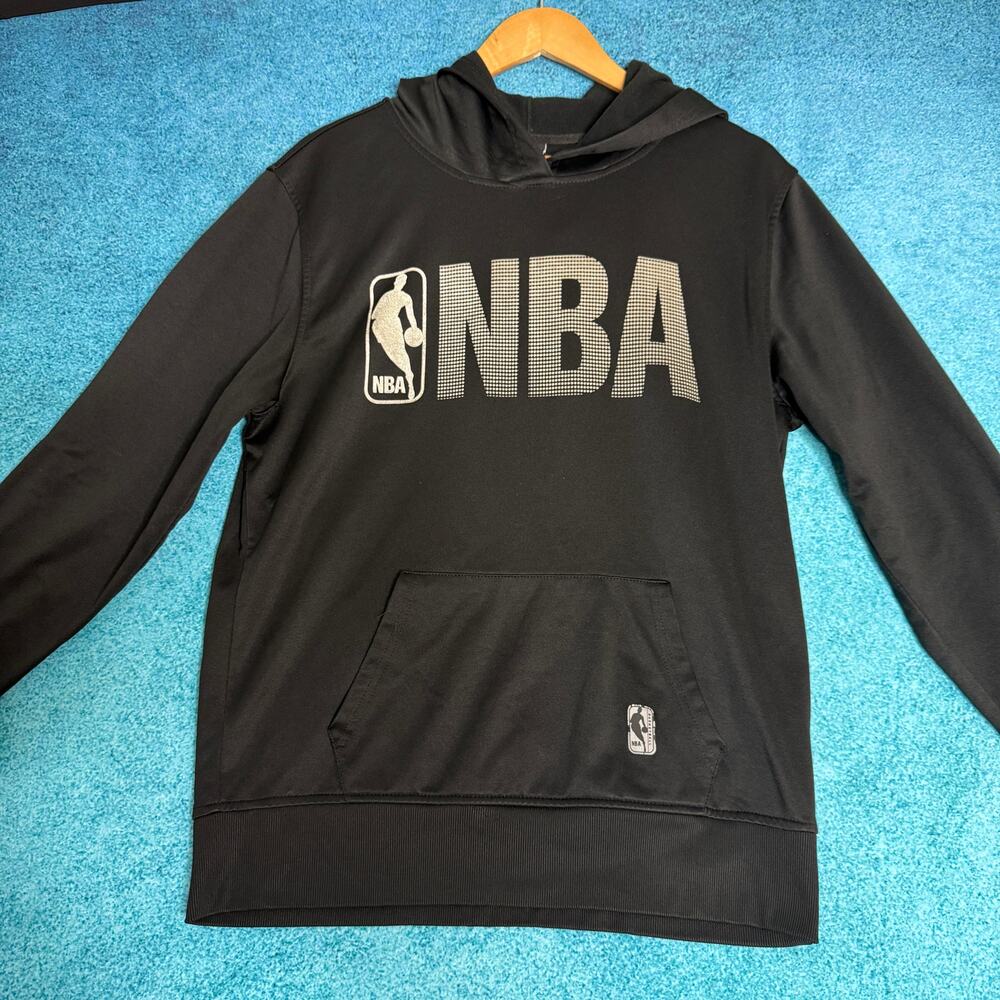 NBA Logo Hoodie Men’s Size M Black Pullover Sweatshirt 100% Polyester